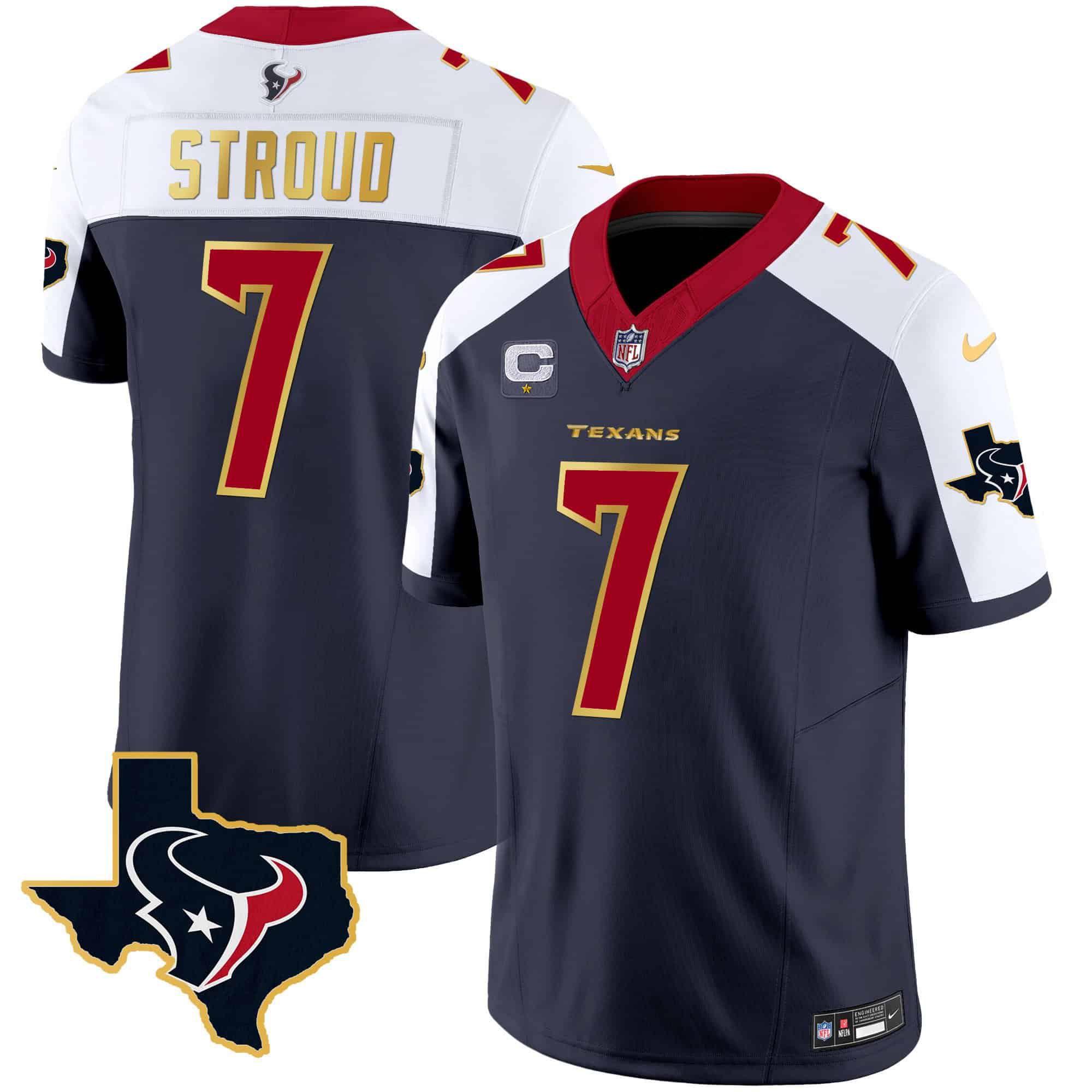 Men Houston Texans #7 Stroud Dark blue Gold 2024 Nike Trim Vapor NFL Jersey